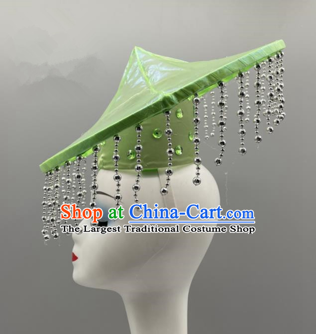 Chinese Ethnic Stage Performance Headwear Dai Nationality Folk Dance Headdress Yunnan Dance Green Hat