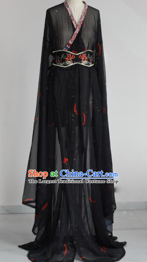 Chinese Traditional Hanfu Straight Front Robe Black Dresses Ancient Noble Lady Clothing Han Dynasty Court Woman Garment Costumes
