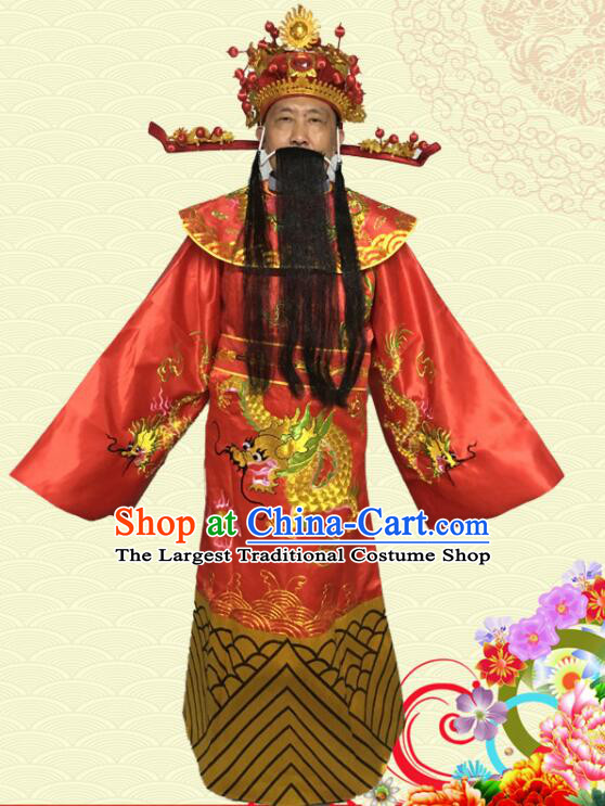 Chinese Ancient God of Wealth Clothing Traditional New Year Celebration Gown Fortune God Garment Costumes