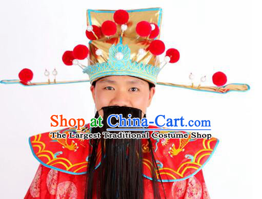 Chinese Fortune God Garment Costumes Ancient God of Wealth Clothing Traditional New Year Celebration Red Gown