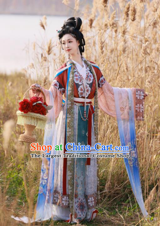 Chinese Ancient Chang E Moon Goddess Clothing Tang Dynasty Noble Woman Garment Costumes Traditional Hanfu Flying Fairy Dresses