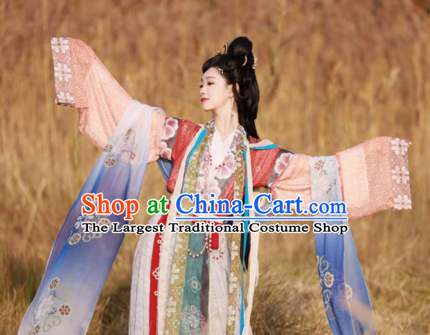 Chinese Ancient Chang E Moon Goddess Clothing Tang Dynasty Noble Woman Garment Costumes Traditional Hanfu Flying Fairy Dresses