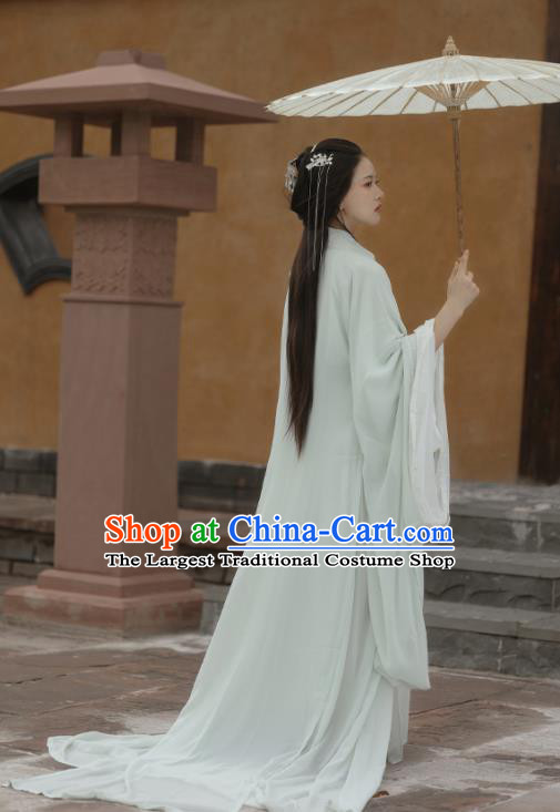 Chinese Jin Dynasty Swordswoman Garment Costumes Traditional Light Green Hanfu Dresses Ancient Young Beauty Clothing