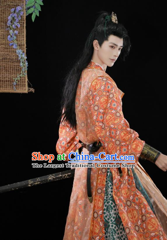 China Traditional Dun Huang Design Hanfu Robe Tang Dynasty Male Costume Ancient Young Hero Clothing