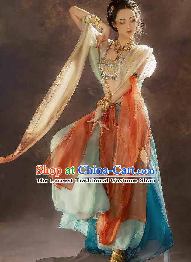 Traditional Chinese Dun Huang Flying Apsaras Costume Ancient Tang Dynasty Dance Lady Dress Fairy Hanfu Clothing