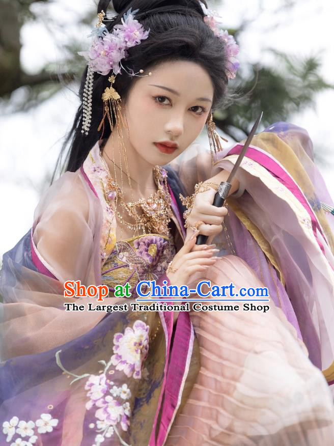 China Song Dynasty Empress Clothing Traditional Embroidered Hanfu Dresses Ancient Court Woman Purple Costumes