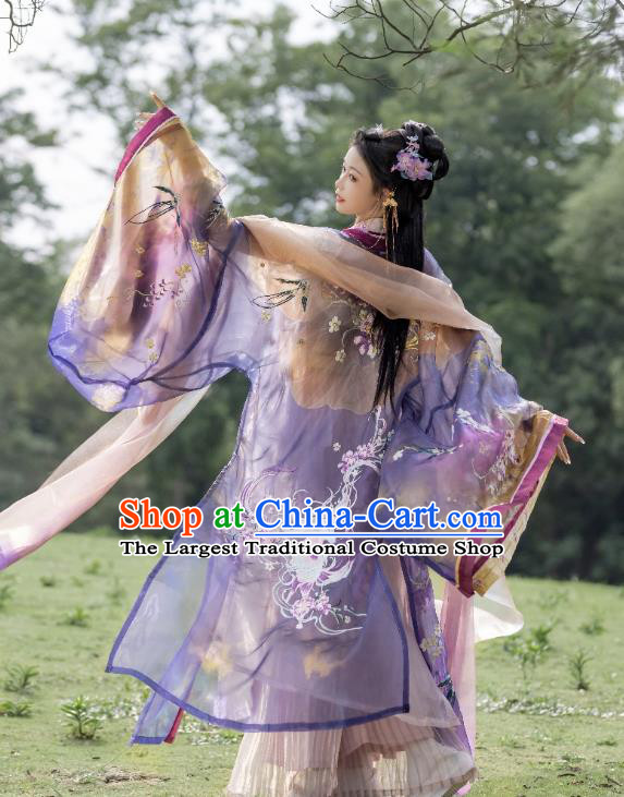 China Song Dynasty Empress Clothing Traditional Embroidered Hanfu Dresses Ancient Court Woman Purple Costumes