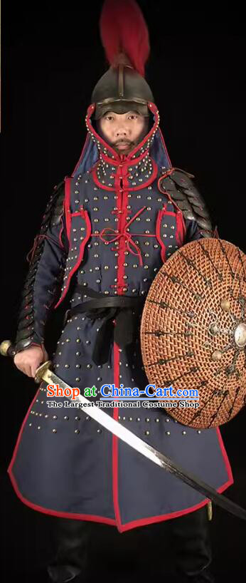 China Ancient Warrior Costumes Armor and Helmet Traditional Ming Dynasty General Clothing Complete Set