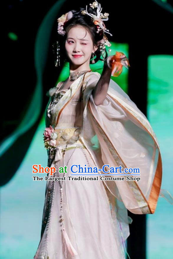 China Traditional Hanfu Dresses Ancient Flower Goddess Costumes Southern and Northern Dynasties Princess Clothing
