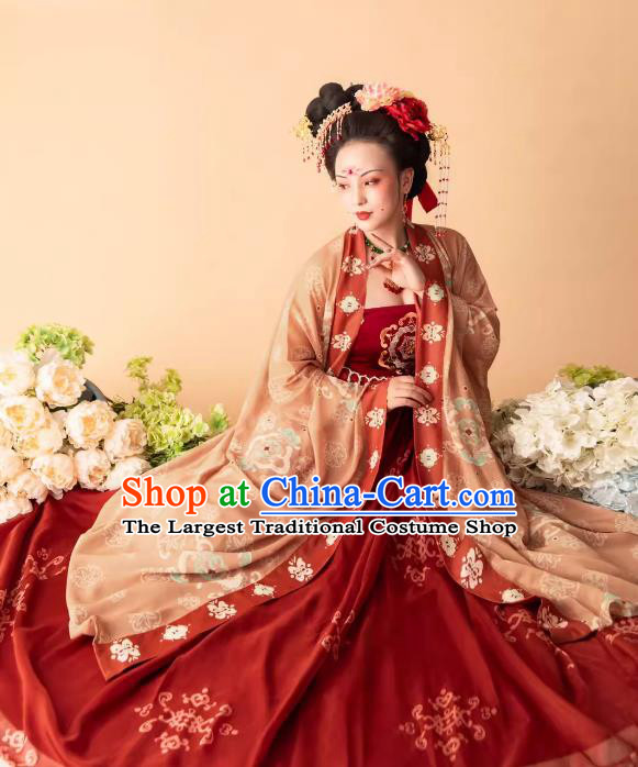 China Traditional Hanfu Dress Red Hezi Qun Ancient Court Woman Costumes Tang Dynasty Imperial Concubine Yang Clothing