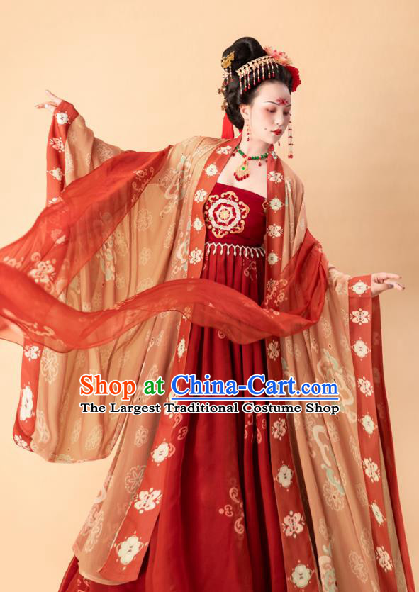 China Traditional Hanfu Dress Red Hezi Qun Ancient Court Woman Costumes Tang Dynasty Imperial Concubine Yang Clothing