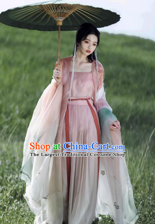 China Traditional Song Dynasty Empress Pink Hanfu Dresses Ancient Imperial Consort Costumes Complete Set