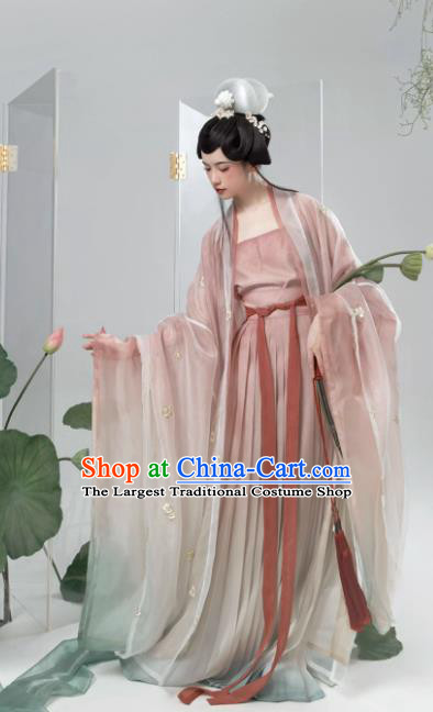China Traditional Song Dynasty Empress Pink Hanfu Dresses Ancient Imperial Consort Costumes Complete Set