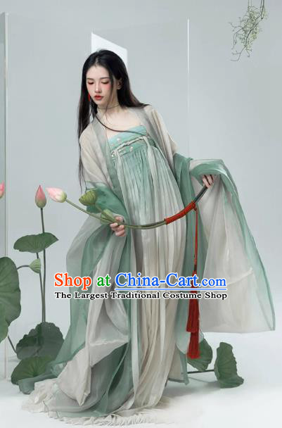 China Song Dynasty Royal Princess Green Dress Ancient Young Woman Costumes Traditional Hanfu