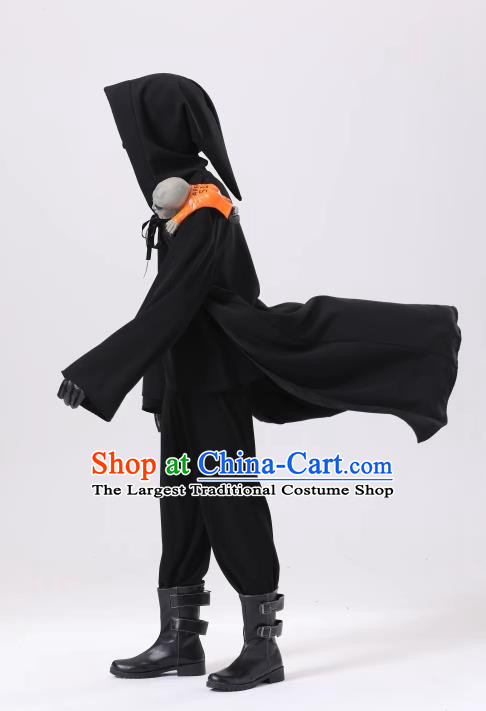 Halloween Fancy Ball Costume Cosplay Demon Black Robe and Mask for Children