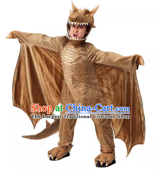 Top Halloween Party Costume Children Stage Performance Jurassic Dinosaur Clothing Cosplay Pterosaur Brown Outfit