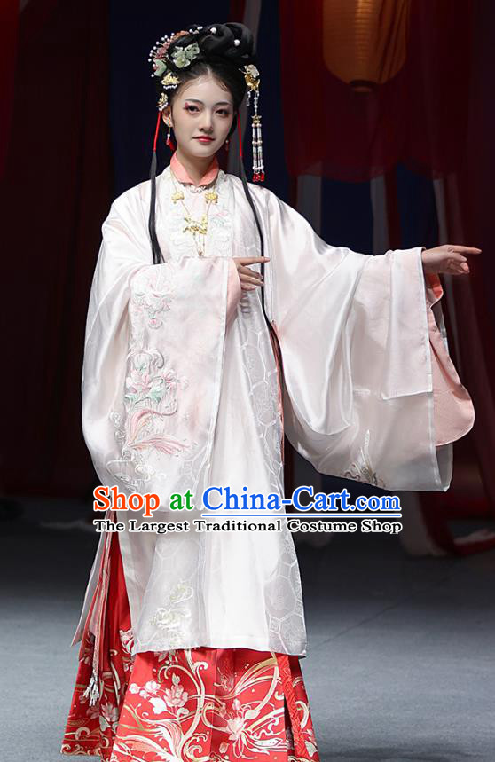 China Traditional Hanfu A Dream in Red Mansions Shi Xiang Yun Dress Ancient Ming Dynasty Young Beauty Costumes