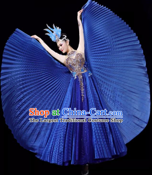 Sapphire Blue Opening Dance Large Swing Skirt Dance Costume Large Party Stage Costume Performance Costume Long Skirt Tutu Skirt Wings