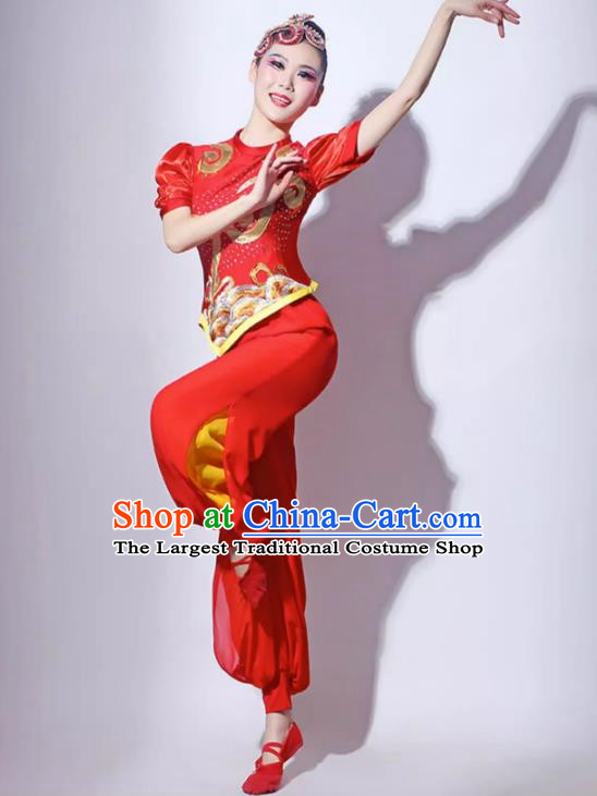 Chinese Folk Dance Dress Square dance dress women's suit golden velvet  dance performance dancing clothes Yangko Costume