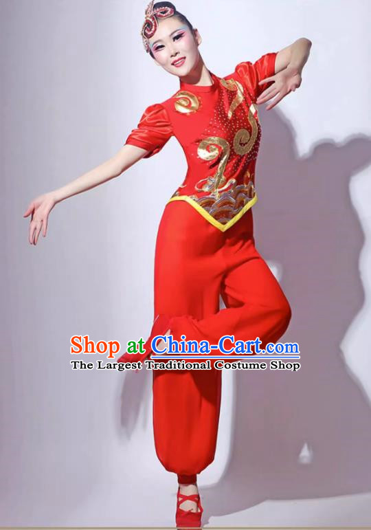 Bamboo Hat Dance Performance Costume Yangko Performance Costume Square Dance  Suit Jiaozhou Yangko Dance Costume