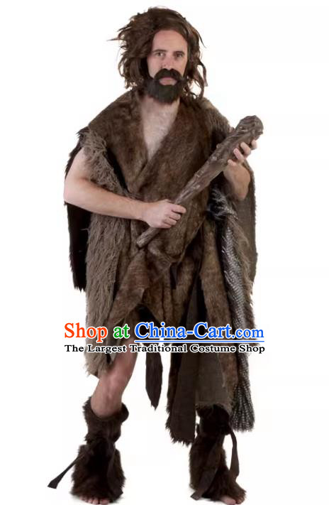 Fancy Ball Primitive Man Costume Cosplay Savage Outfit Professional Halloween Stage Performance the Stone Age Clothing