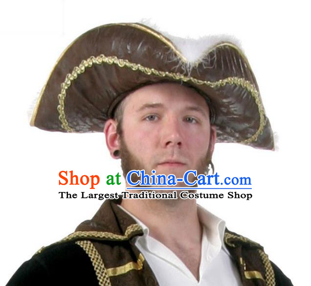 Handmade Cosplay Pirate Brown Hat Halloween Stage Performance Captain Headwear