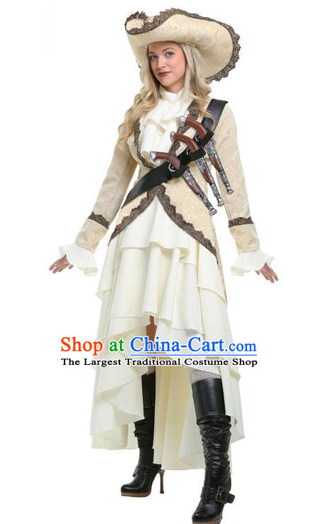 Renaissance Stage Performance Woman Pirate Clothing Halloween Fancy Ball Costume Cosplay Sexy Captain White Dress