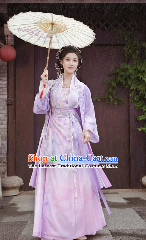 China Song Dynasty Historical Costumes Embroidered Purple Hanfu Ancient Noble Lady Clothing