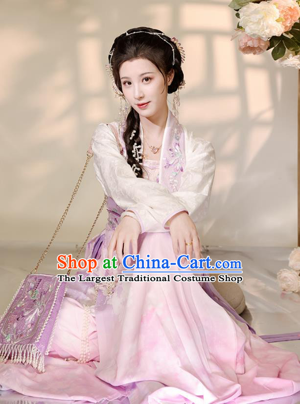 China Song Dynasty Historical Costumes Embroidered Purple Hanfu Ancient Noble Lady Clothing
