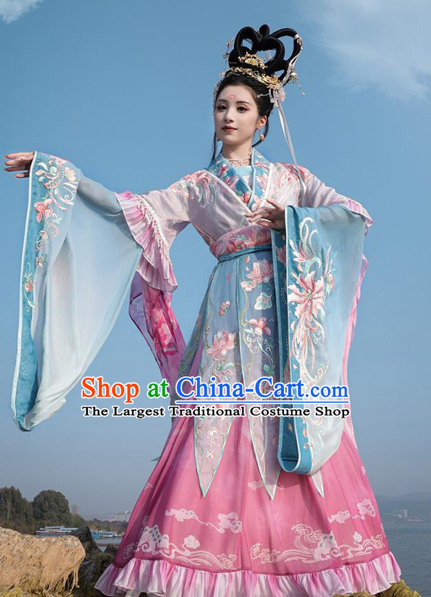 China Embroidered Hanfu Dress Ancient Goddess Clothing Jin Dynasty Historical Costumes