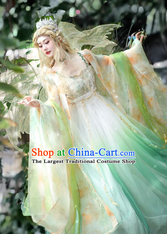 Fairy Si Teng Green Hezi Dress Queen Hanfu China Ancient Goddess Clothing