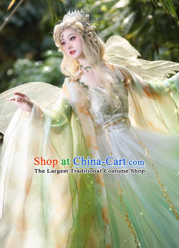 Fairy Si Teng Green Hezi Dress Queen Hanfu China Ancient Goddess Clothing