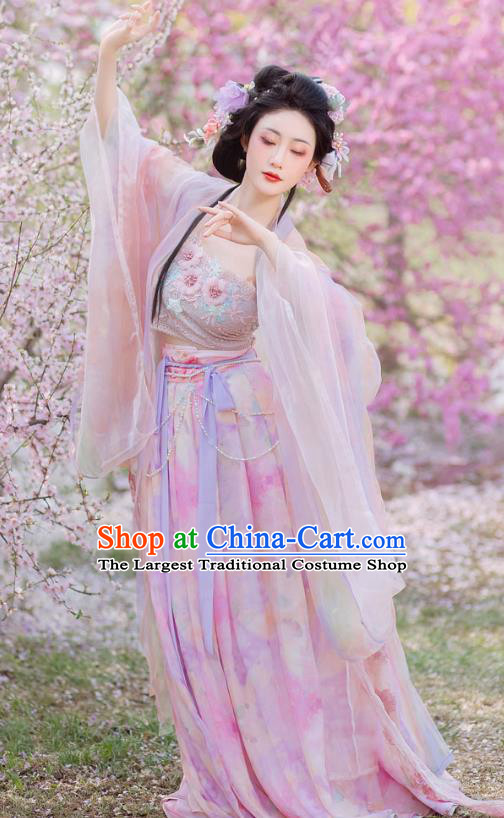 Pink Gradient Purple Dress China Ancient Dancing Woman Hanfu Clothing Tang Dynasty Hezi Qun Costumes