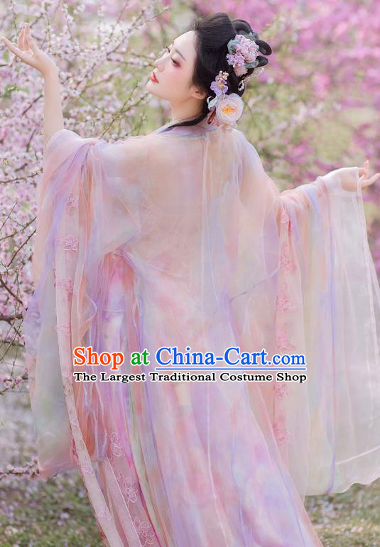 Pink Gradient Purple Dress China Ancient Dancing Woman Hanfu Clothing Tang Dynasty Hezi Qun Costumes