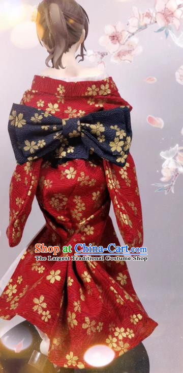 Customize Handmade BJD Costume Figurine Clothing Sexy Girl Asami Akabha Red Kimono