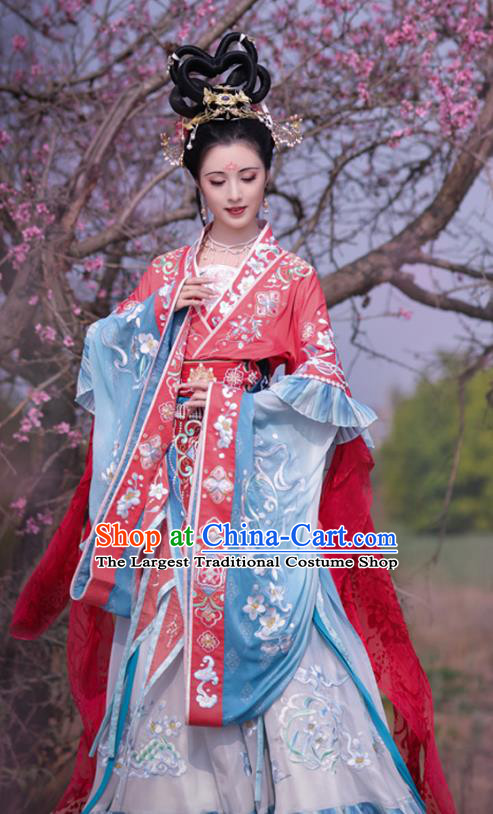 China Southern and Northern Dynasties Court Woman Costumes Traditional Hanfu Jiao Yu Dress Ancient Luo River Goddess Clothing