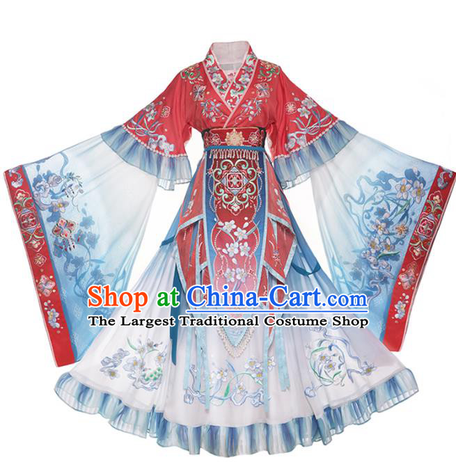 China Southern and Northern Dynasties Court Woman Costumes Traditional Hanfu Jiao Yu Dress Ancient Luo River Goddess Clothing