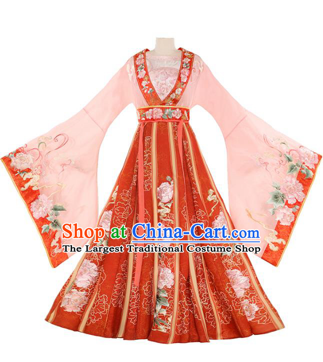 China Tang Dynasty Court Woman Costumes Traditional Hanfu Qiyao Dress Ancient Empress Red Clothing