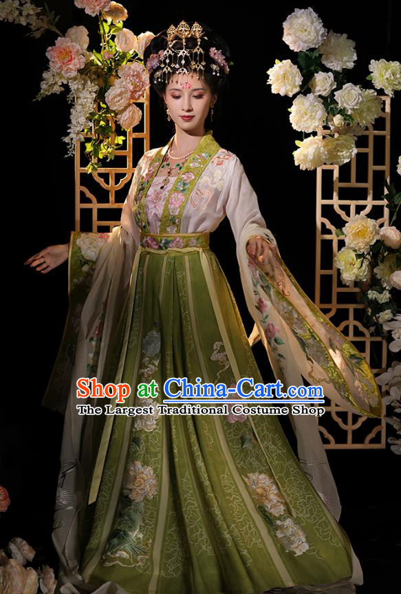 China Ancient Empress Green Clothing Tang Dynasty Court Woman Costumes Traditional Hanfu Qiyao Chang Ling Dress