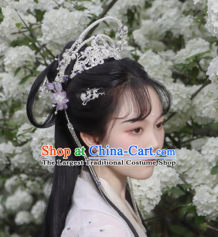 Chinese Ancient Goddess Hair Crown Top Hanfu Hair Jewelry Handmade Pearls Headgear