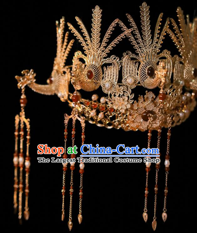 Top Hanfu Headdress Handmade Ming Dynasty Empress Phoenix Coronet Chinese Ancient Bride Hair Jewelries
