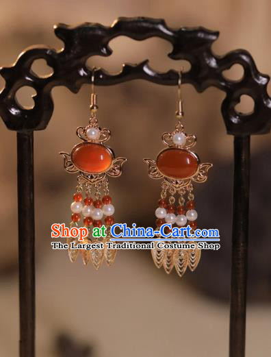Chinese Ancient Bride Ear Jewelries Top Hanfu Jewelries Handmade Ming Dynasty Empress Earrings