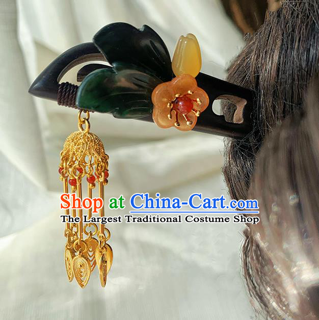 Christmas Gift Chinese Handmade Ebony Hairpin Traditional Hanfu Wood Hair Stick Cheongsam Jade Hair Jewelry