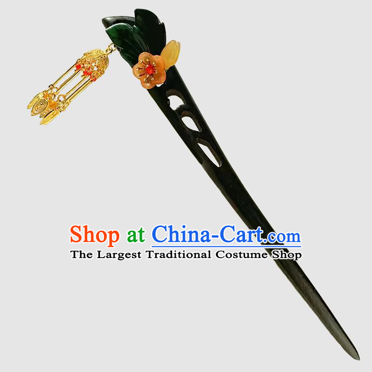 Christmas Gift Chinese Handmade Ebony Hairpin Traditional Hanfu Wood Hair Stick Cheongsam Jade Hair Jewelry