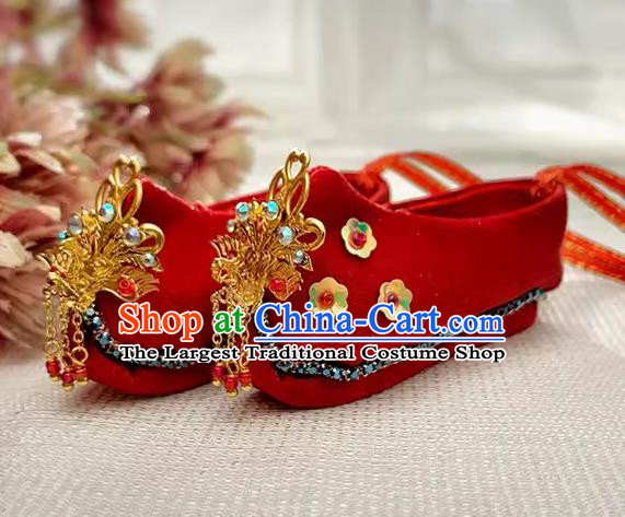 Chinese Traditional Embroidery Shoe Handmade Mazu Goddess Red Shoes Bodhisattva Phoenix Red Shoes