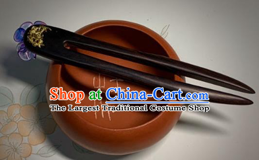 Handmade Cheongsam Hair Jewelry Christmas Gift Chinese Hanfu Purple Glass Headgear Traditional Ebony Hairpin