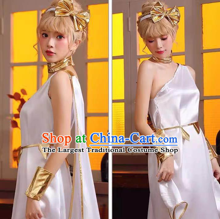 Cosplay Greek Myths Goddess Athena White Dress Christmas Drama Performance Clothing Top Halloween Costume
