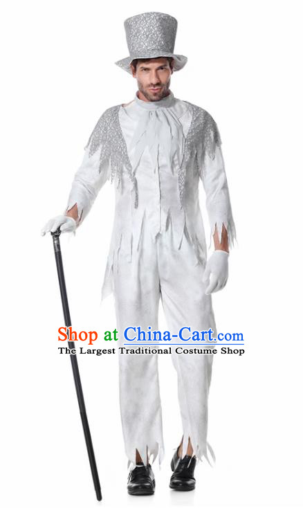 Christmas Stage Performance Clothing Top Halloween Party Male Costume Cosplay Gentleman White Suit
