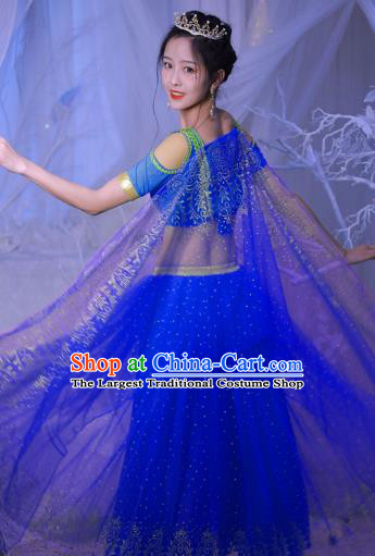 Top Belly Dance Blue Dress Stage Performance Costume Arab Middle East Princess Clothing