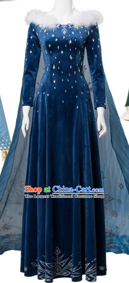 Top England Princess Blue Velvet Dress Christmas Stage Performance Costume European Retro Clothing